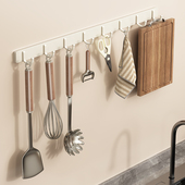 厨房挂钩厨房置物架免打孔挂杆厨具锅铲勺子一排挂架壁挂式 收纳架