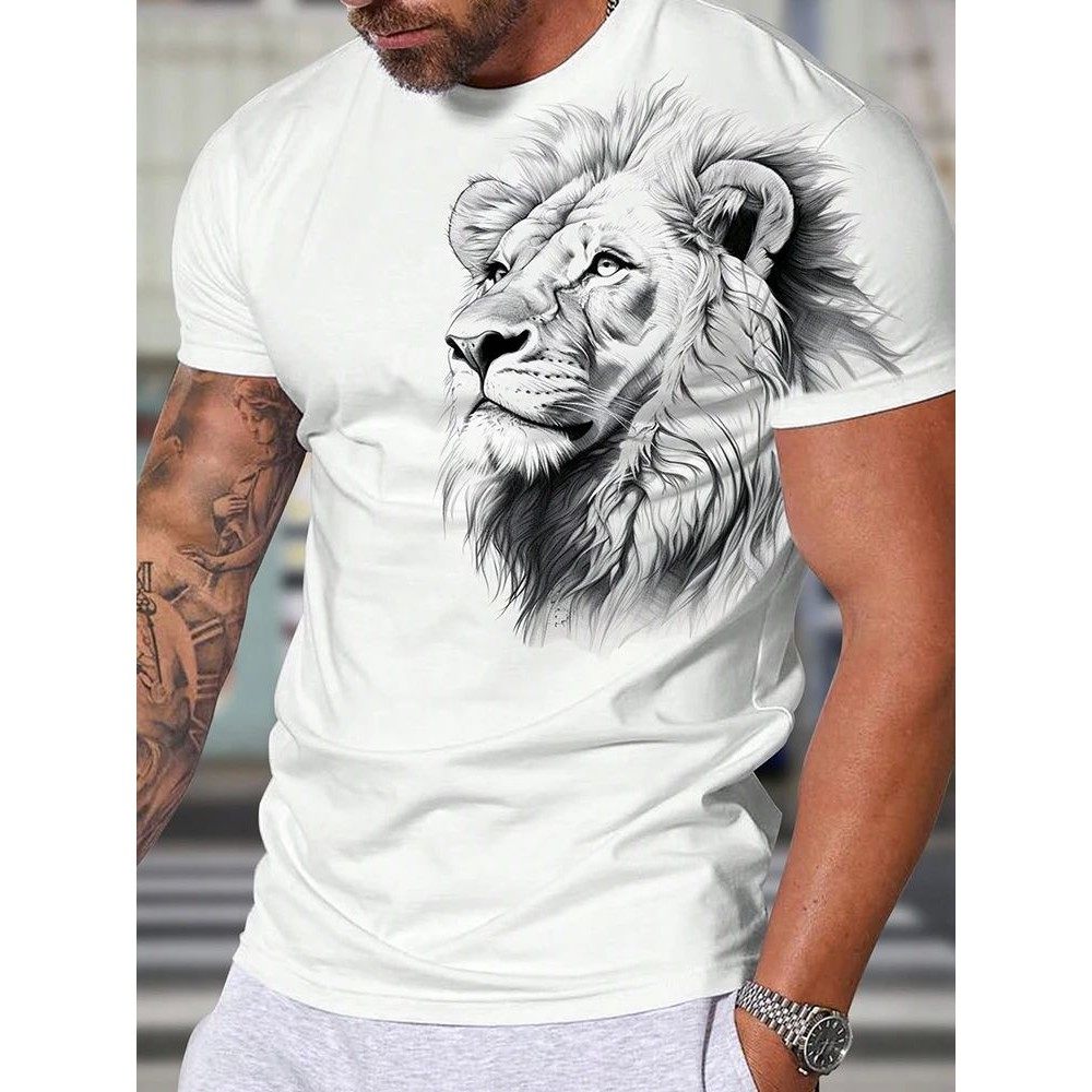 Lion pattern 3D printed T-shirt for men狮子图案3d印花T恤男士图片
