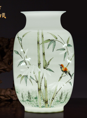 景德镇陶瓷大师手绘粉彩花瓶插花客厅家居玄关博古架装饰工艺摆饰