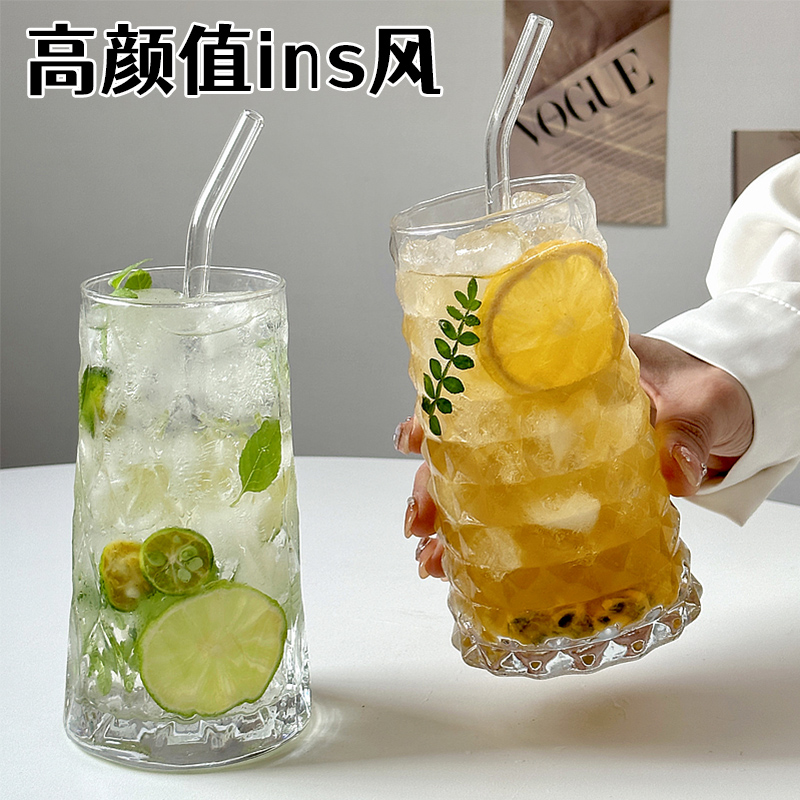 网红高颜值ins风玻璃杯女家用水果茶杯冰美式咖啡杯果汁冷饮杯夏