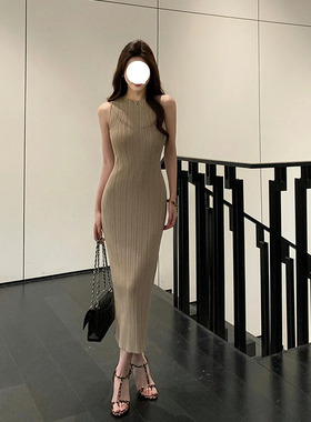 【Fart Shop】温润如玉 修身包臀裙长裙紧身气质针织背心连衣裙女