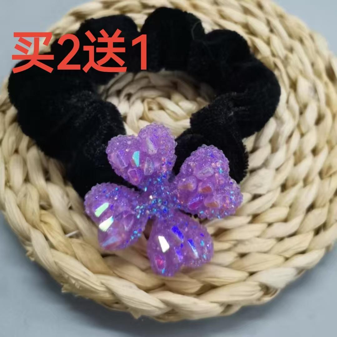 韩国水钻绒布发圈头饰头绳丸子头盘发绒布粗发绳头花皮筋马尾饰品