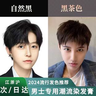 男士专用自然黑色染发剂冷棕黑茶色男生染黑发膏植物纯免漂盖白发