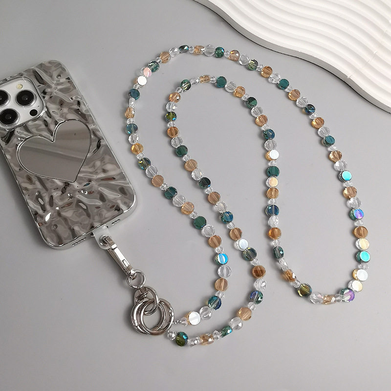 新款手机挂绳长款挂脖水晶珠子串木质圆珠挂件手工串珠创意菱形珠挂饰女款不勒脖子手机壳防丢吊绳挂链新年款