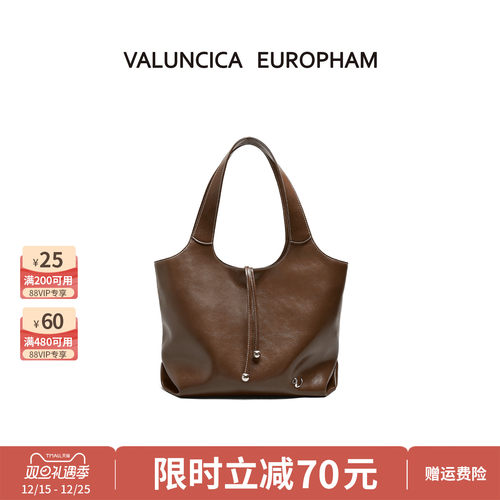 Valuncica/华伦西亚可可包新款大容量通勤托特包复古牛皮单肩包女
