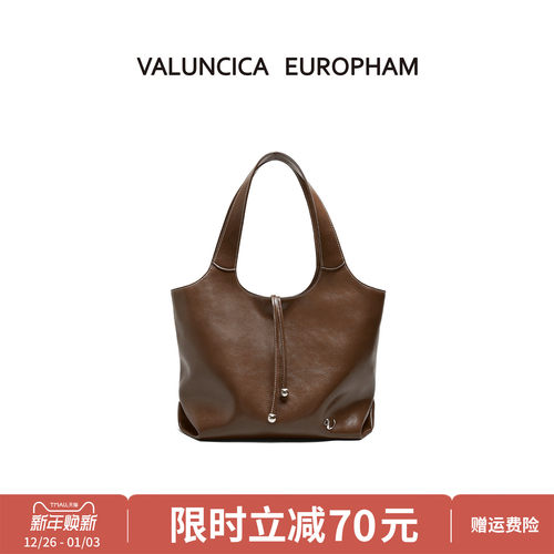 Valuncica/华伦西亚可可包新款大容量通勤托特包复古牛皮单肩包女
