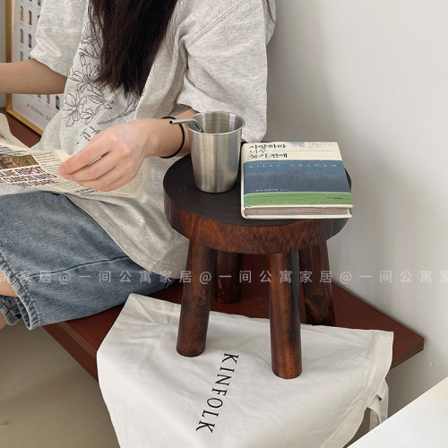 一间公寓家居实木花架置物架小木凳木墩复古手工绿植盆栽矮凳