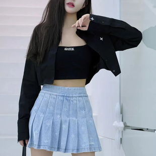 SMFK   新款黑暗舞团幻觉短衬衫长袖双领设计小众黑色上衣女