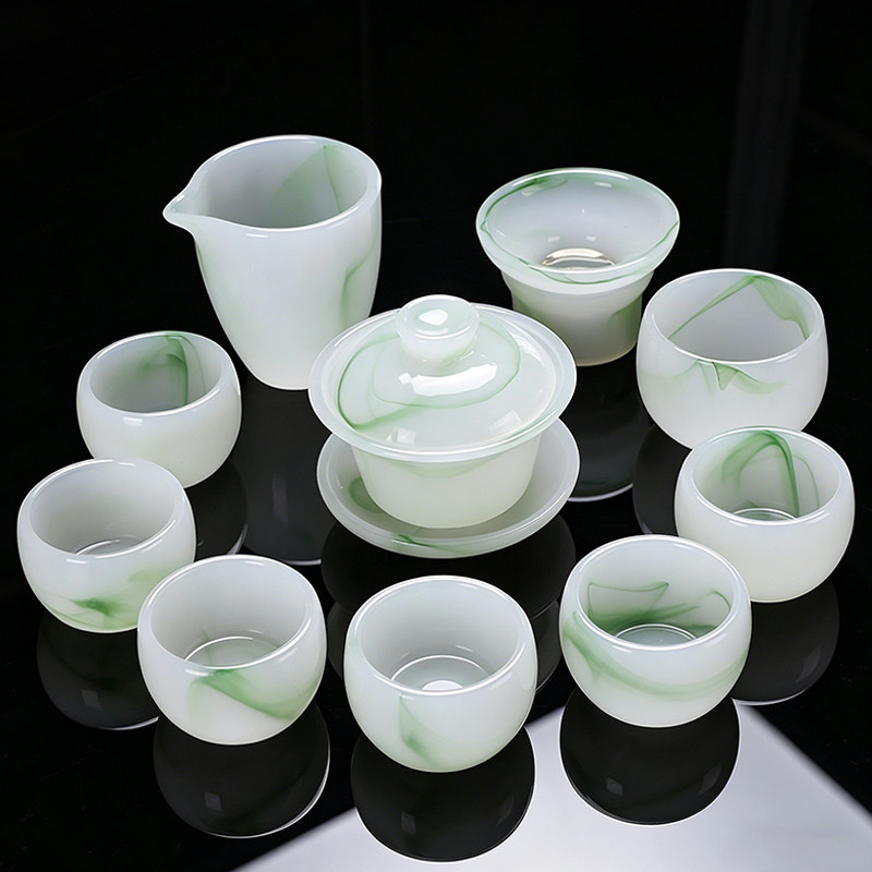 古法白玉琉璃冰种功夫茶具图片