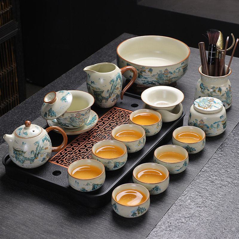 高档国风青山功夫茶具茶盘套装