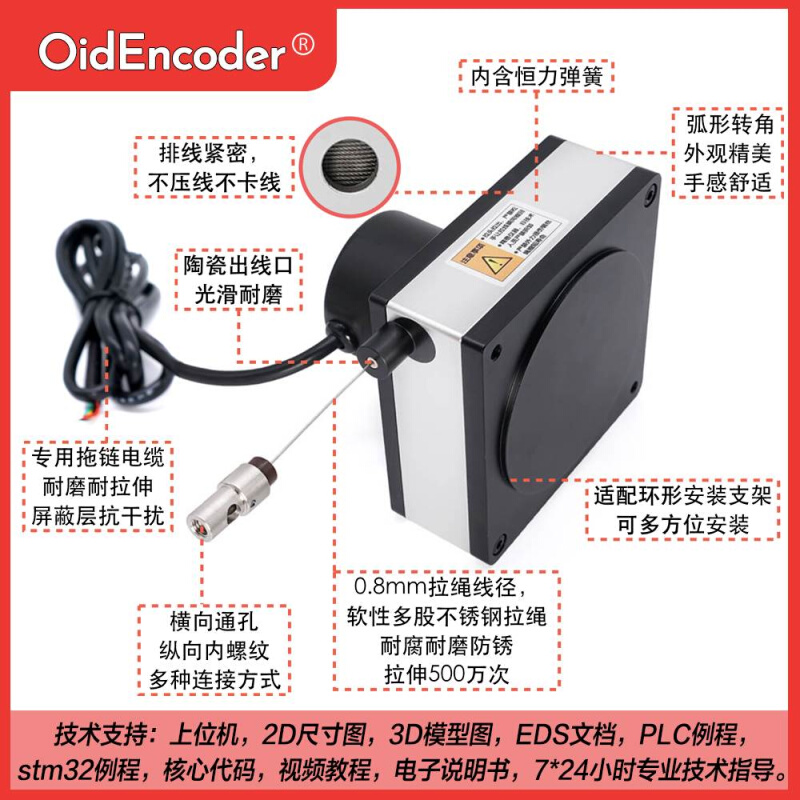 直线位移传感器精度 拉线编码器 拉绳电子尺 闸门开度测试仪485