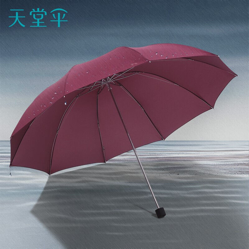 天堂伞雨伞三折伞商务伞加大加固双人大伞强效拒水十骨超大雨伞男怎么看?
