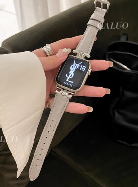 QALUO新款凯旋门真皮表带适用applewatchS11/S10表带iwatch9苹果手表se/8/7/6/5/4/3代41/45mm女生高级感