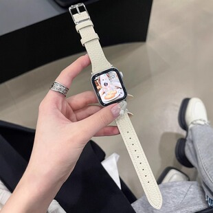 Ultra苹果手表se876真皮表带41 QALUO秋冬新款 S10代表带iwatch9 watchS11 42mm高级女 小蛮腰方糖扣适用apple