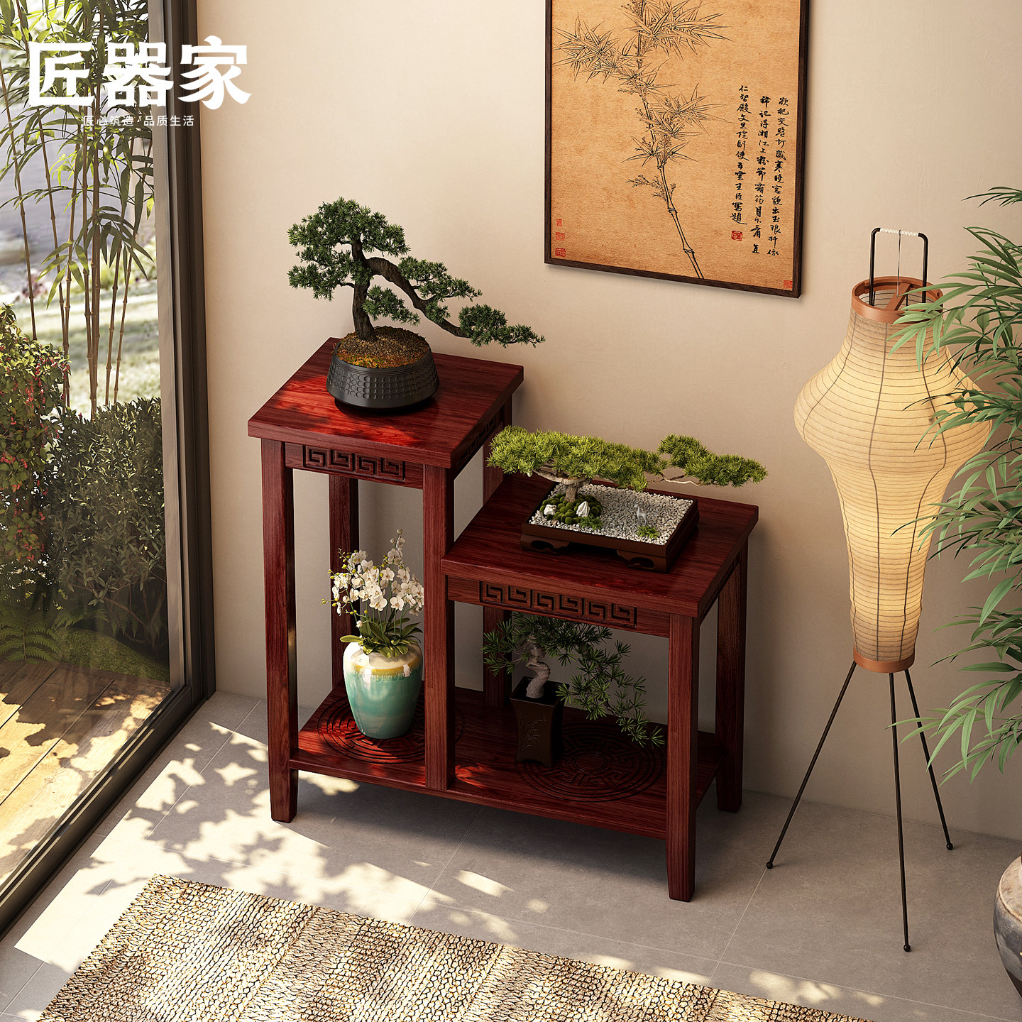 中式花架子客厅落地式置物架阳台多层实木花台室内盆景植物摆放架