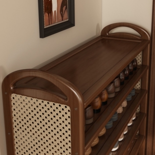 鞋架多层家用门口小窄薄鞋柜入户门简易鞋架子实木藤编中古2025款