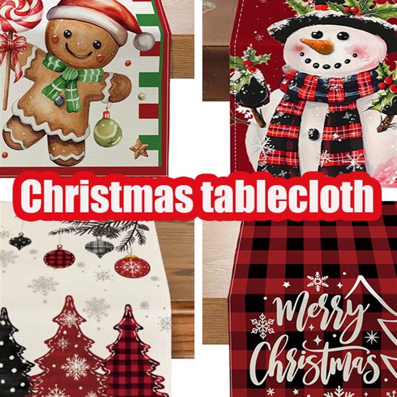 Christmas table runner, printed tablecloth, and placemat
