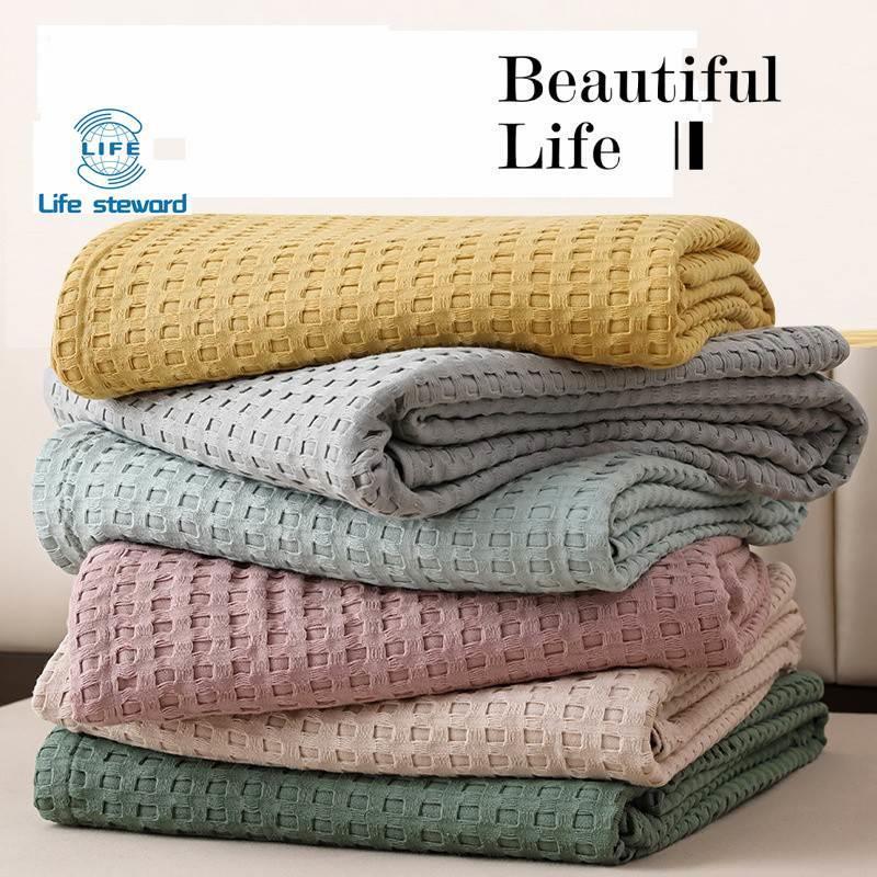 Summer Waffle Plaid Cotton Bed Blanket Throw Thin Quilt Knit