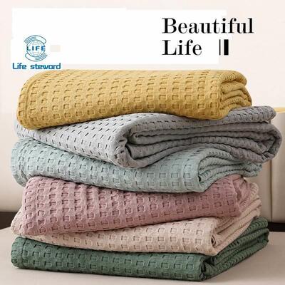 Summer Waffle Plaid Cotton Bed Blanket Throw Thin Quilt Knit