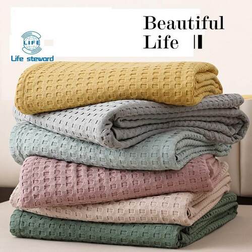 Summer Waffle Plaid Cotton Bed Blanket Throw Thin Quilt Knit