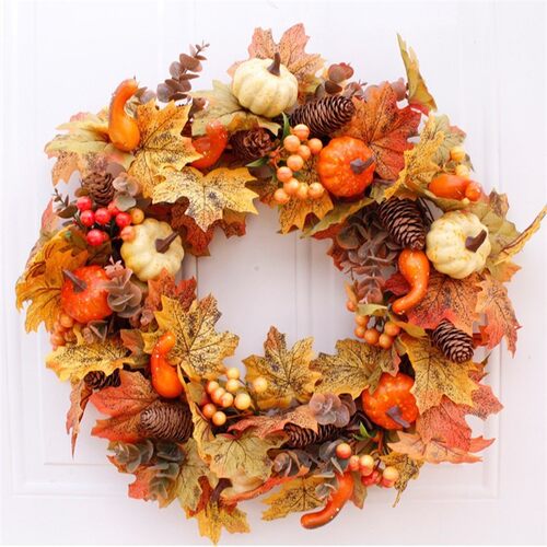 Pumpkin Pine Cone Wreath Berry Maple Vine Wall Thanksgiving