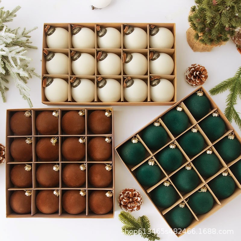 Velvet Flocked Christmas Balls Tree Window Holiday Ornaments