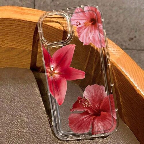Flower Lily Hibiscue Print Clear Phone Case for Iphone 16 15