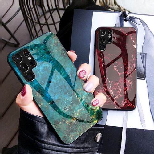 Marble Tempered Glass Case For Samsung S21 FE Funda S23 Ultr