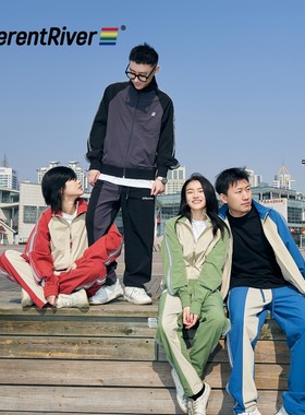 DifferentRiver新款情侣反光休闲外套男女同款简约防风运动套装