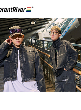 DifferentRiver秋冬男女同款水洗立领重工干练短款牛仔夹克短外套