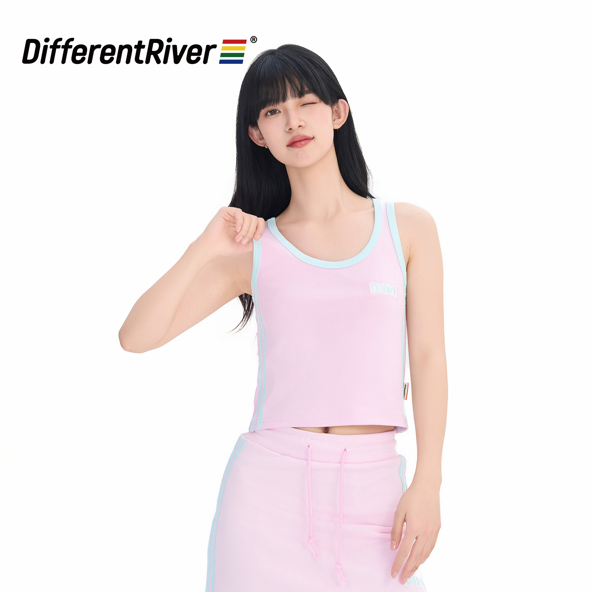 DifferentRiver2024春夏女款马卡龙清新撞色拉条设计感休闲背心