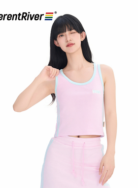 DifferentRiver2024春夏女款马卡龙清新撞色拉条设计感休闲背心