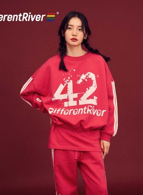 DifferentRiver2023秋冬季女款哑光硅胶印花休闲百搭抓绒圆领卫衣
