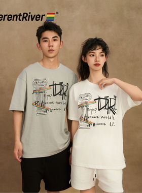 DifferentRiver2024春夏男女同款卡通趣味涂鸦印花休闲百搭T恤