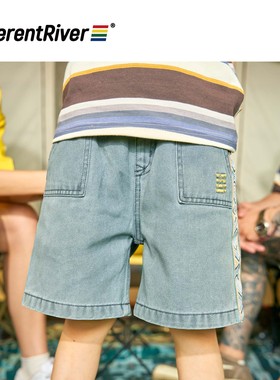 DifferentRiver2023春季儿童水洗织带复古风牛仔童款休闲运动短裤