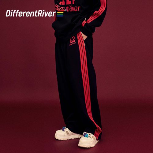 与川硅胶印花抓绒阔腿休闲卫裤