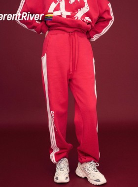 DifferentRiver2023秋冬女款拉条休闲运动加绒束脚卫裤长裤
