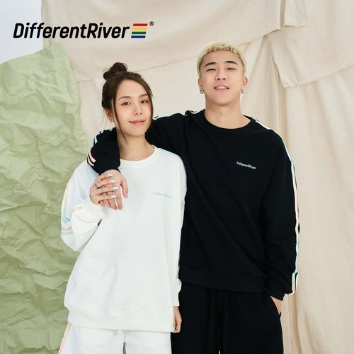 DifferentRiver2024春夏男女同款彩色渐变拉条圆领时尚休闲卫衣套
