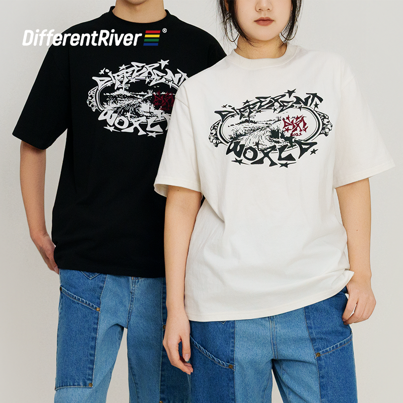 DifferentRiver2025秋冬-复古印花时尚撞色休闲T恤