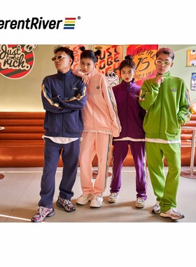 DifferentRiver新款外套情侣男女彩虹织带立领简约运动休闲套装