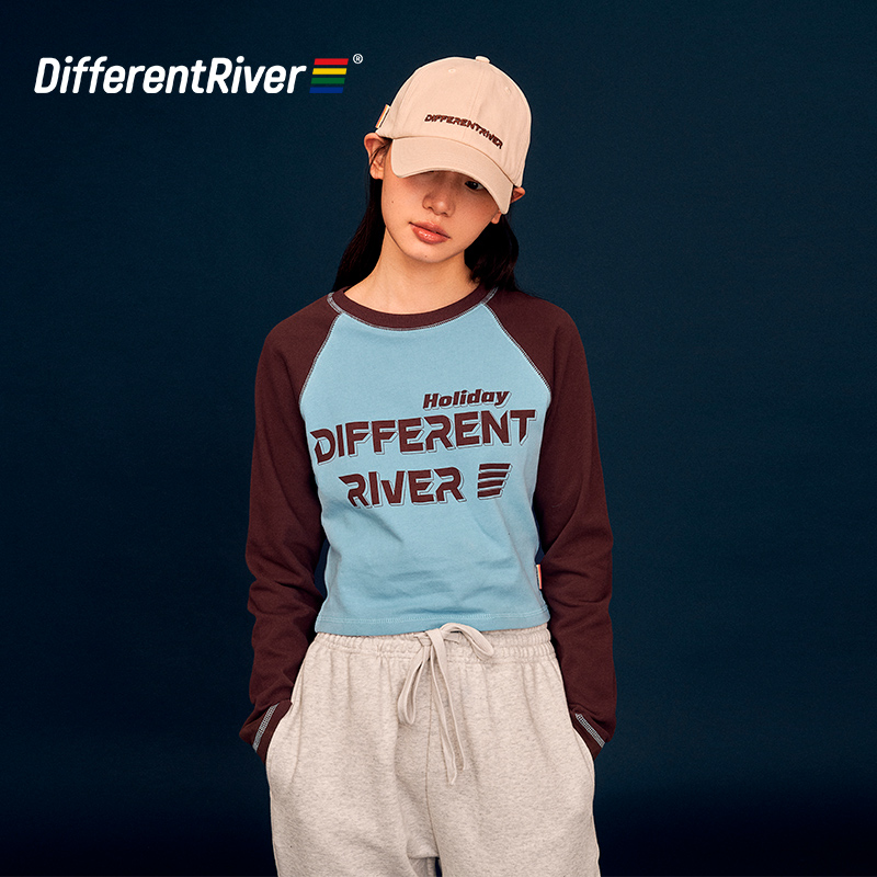 与川撞色插肩女款打底T恤