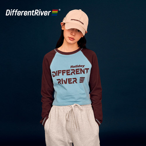 与川撞色插肩女款打底T恤