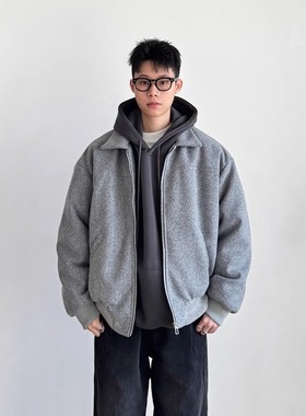 SIIIEND韩系行政简约休闲风灰色翻领短款羽绒服男加厚廓形夹克