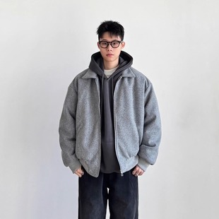 SIIIEND韩系行政简约休闲风灰色翻领短款羽绒服男加厚廓形夹克