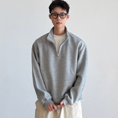 美式复古半拉链立领卫衣
