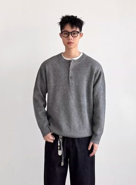 SIIIEND亨利领针织毛衣男灰色韩系Clean宽松百搭长袖上衣极简风