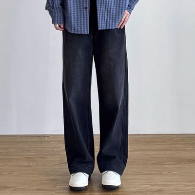 siiiend 通勤四季水洗做旧cleanfit男腰渐变直筒廓形牛仔长裤