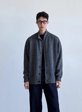 SIIIEND日系复古立领针织开衫男秋季宽松休闲百搭毛衣外套