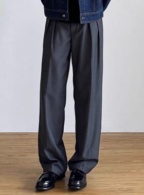 SIIIEND美式复古褶皱休闲裤男秋季中缝宽松百搭直筒阔腿西裤