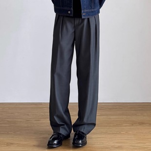 SIIIEND美式复古褶皱休闲裤男秋季中缝宽松百搭直筒阔腿西裤